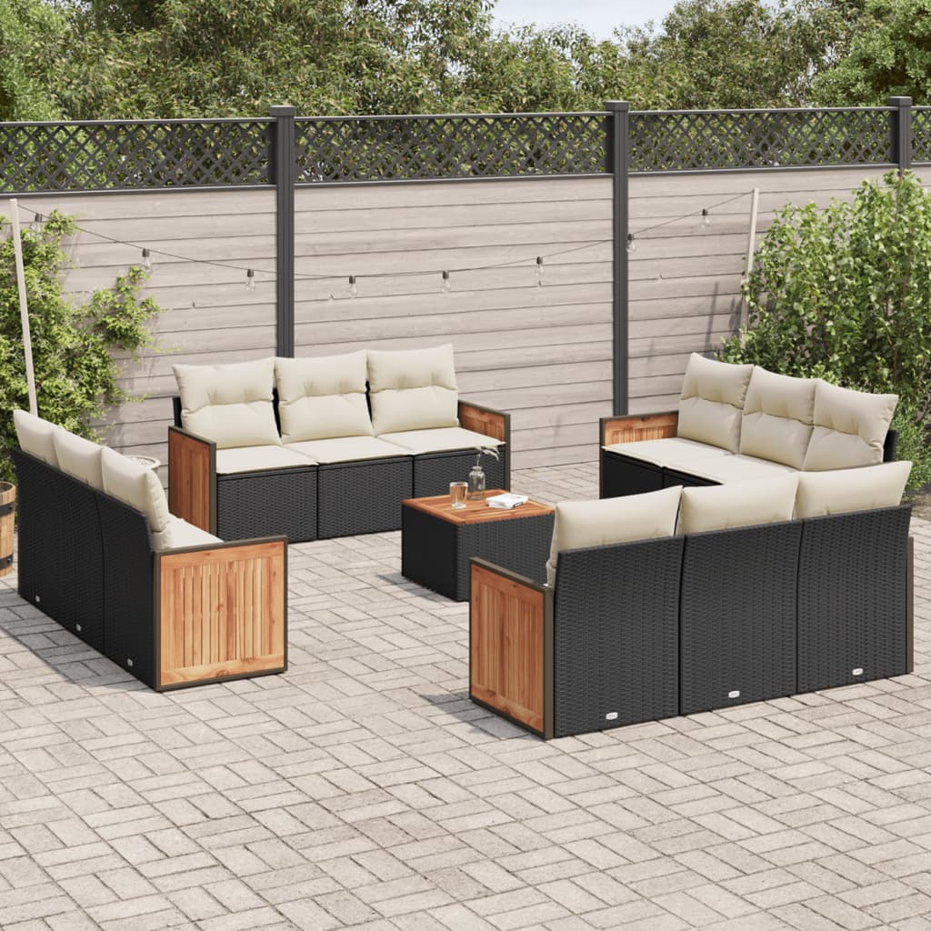 vidaXL 13-tlg. Garten-Sofagarnitur mit Kissen Schwarz Poly Rattan