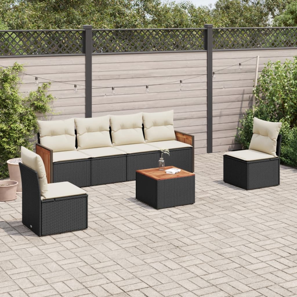 vidaXL 7-tlg. Garten-Sofagarnitur mit Kissen Schwarz Poly Rattan