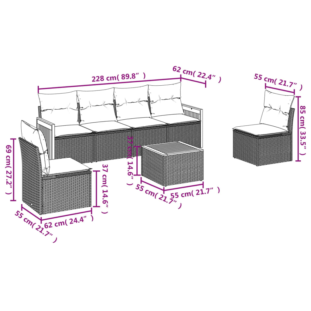 vidaXL 7-delige Loungeset met kussens poly rattan grijs afbeelding