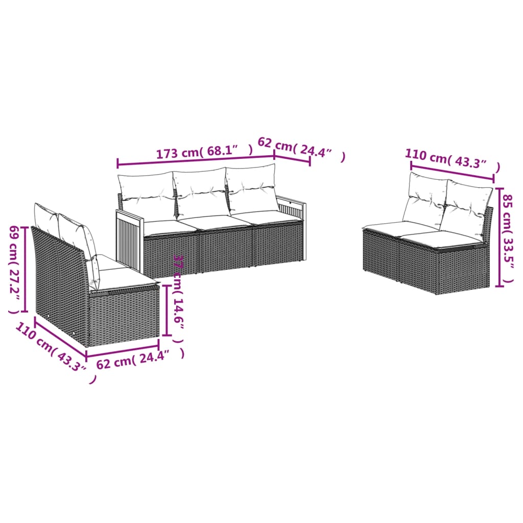 vidaXL 7-delige Loungeset met kussens poly rattan beige afbeelding
