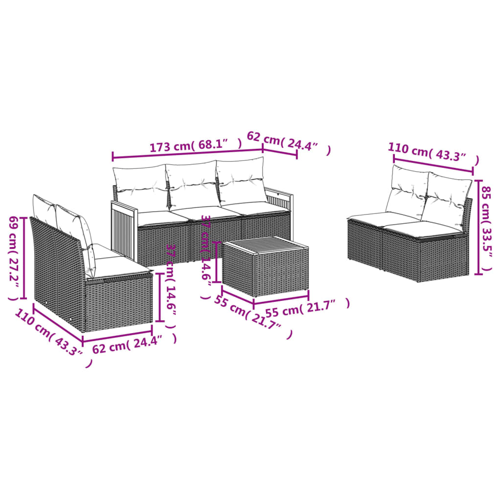 Set mobilier de grădină cu perne, 8 piese, negru, poliratan 3259963 - imagine 3