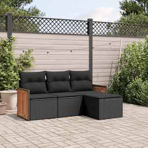 Vrtna sedežna garnitura 4-delna z blazinami črna poli ratan