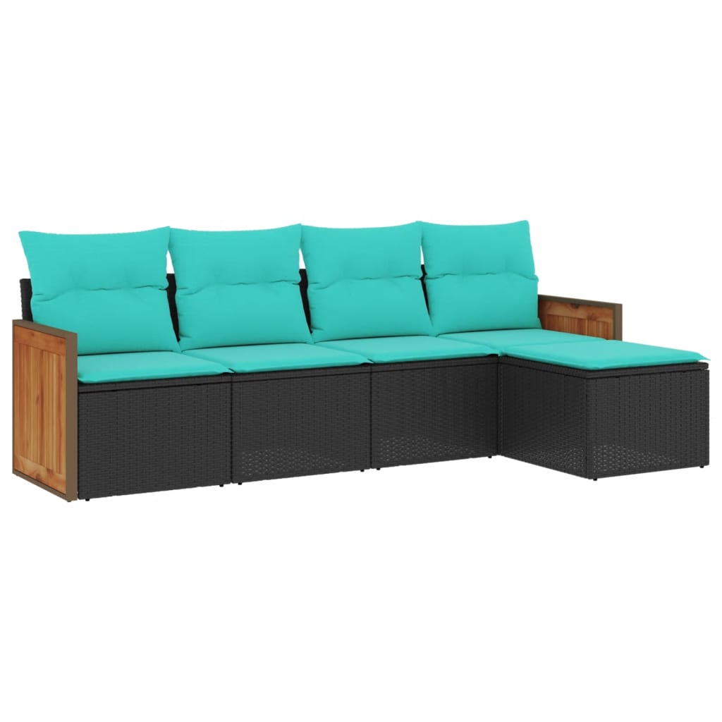 Vidaxl 5 Piece Patio Sofa Set With Cushions Black Poly Rattan
