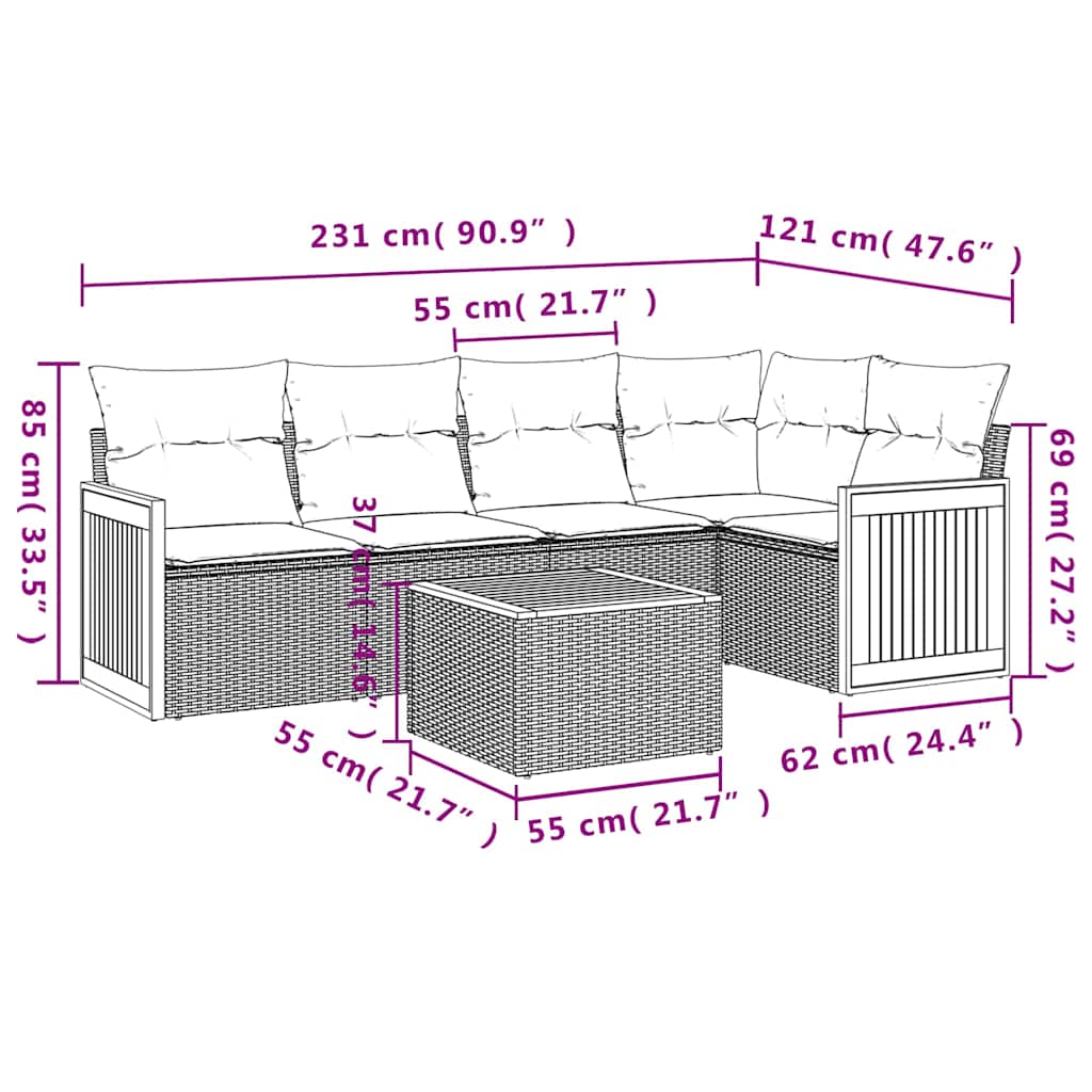 Thumbnail - vidaXL 6-tlg. Garten-Sofagarnitur mit Kissen Schwarz Poly Rattan