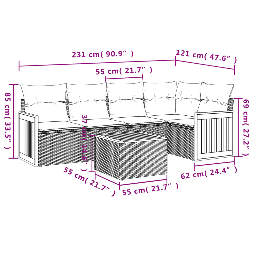 Set canapele de grădină cu perne, 6 piese, bej, poliratan 3260035 - imagine 3