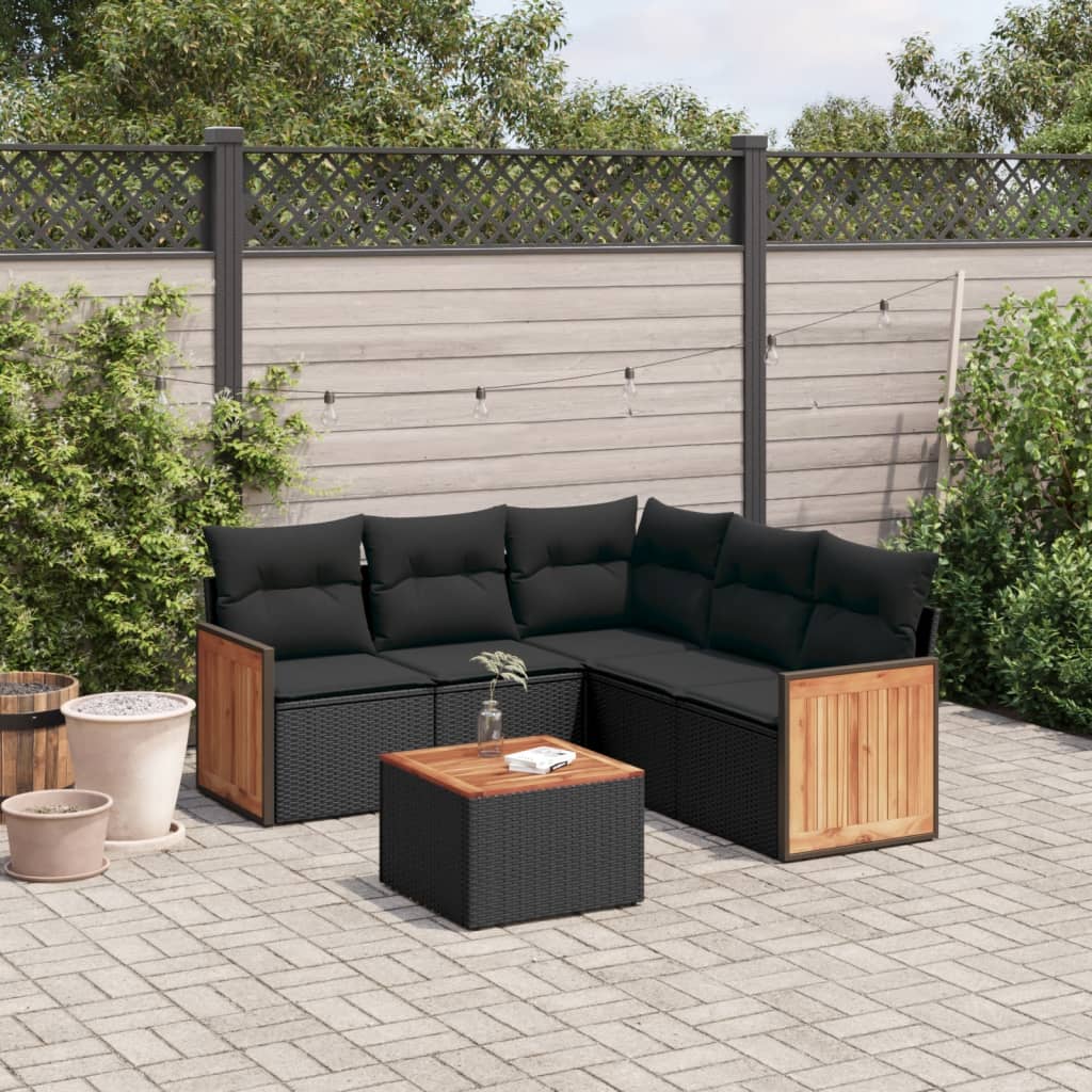 vidaXL 6-tlg. Garten-Sofagarnitur mit Kissen Schwarz Poly Rattan