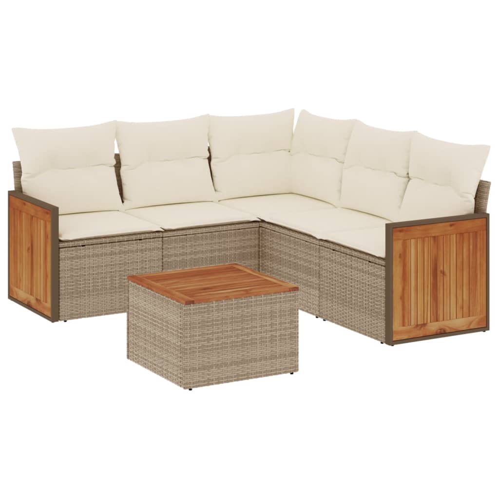 Thumbnail - vidaXL 6-tlg. Garten-Sofagarnitur mit Kissen Beige Poly Rattan