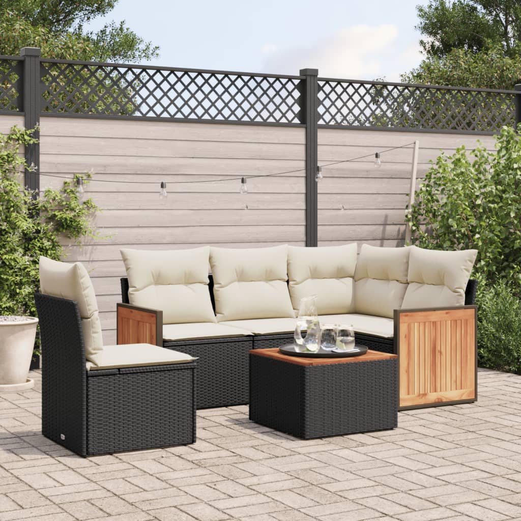 vidaXL 6-tlg. Garten-Sofagarnitur mit Kissen Schwarz Poly Rattan