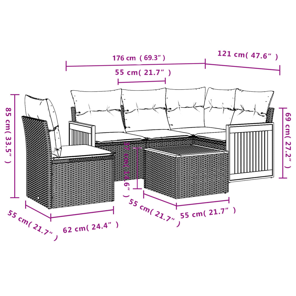 Set mobilier grădină cu perne, 6 piese, gri, poliratan 3260065 - imagine 3