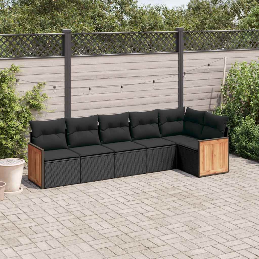 vidaXL Set mobilier de grădină cu perne, 6 piese, negru, poliratan