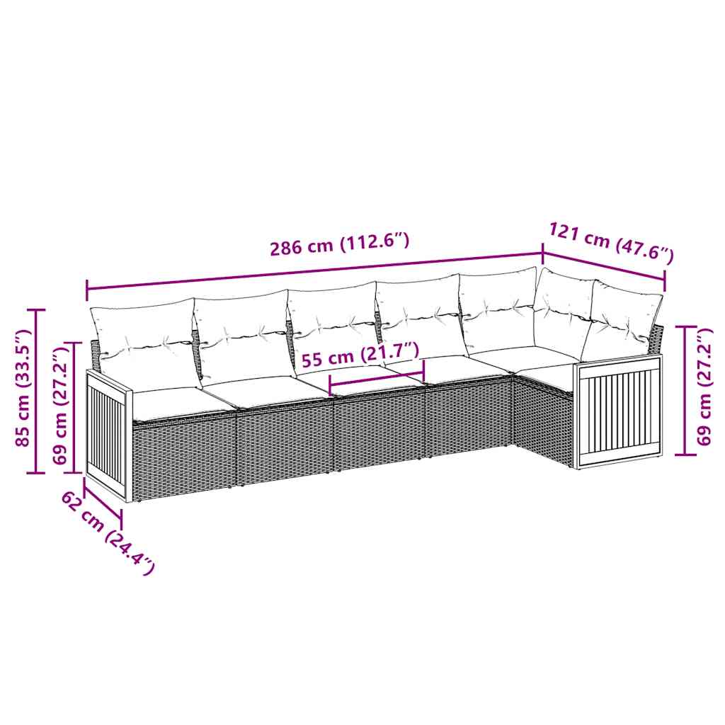 Set mobilier de grădină cu perne, 6 piese, negru, poliratan 3260068 - imagine 3