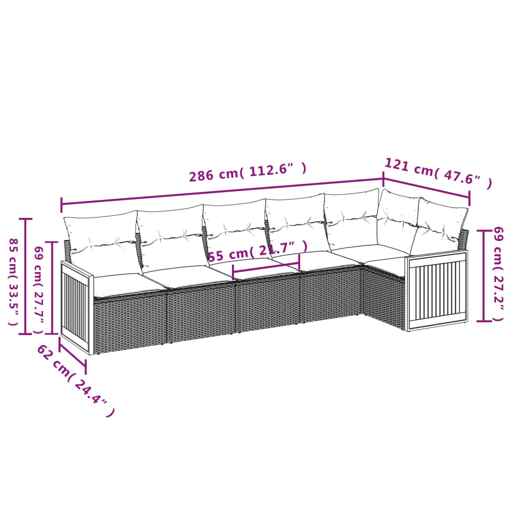 Thumbnail - vidaXL 6-tlg. Garten-Sofagarnitur mit Kissen Beige Poly Rattan