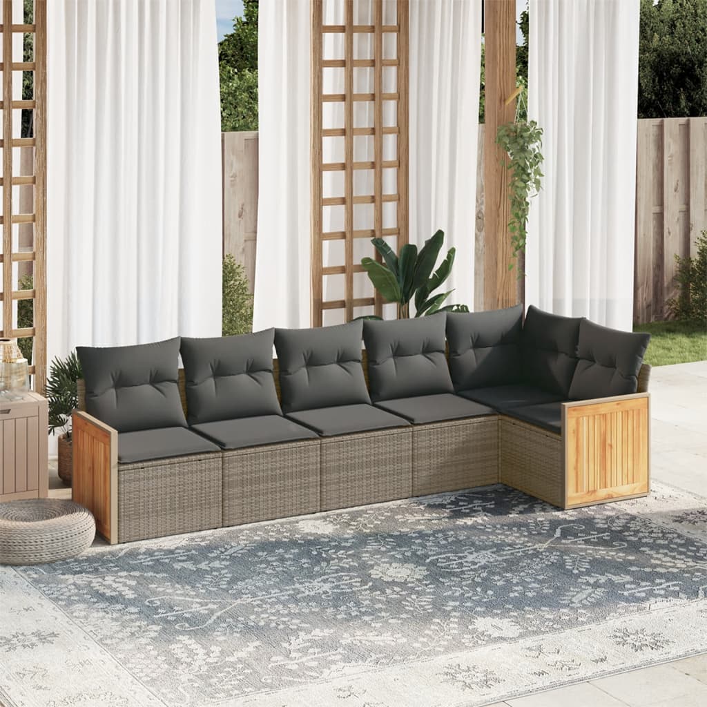 vidaXL 6-tlg. Garten-Sofagarnitur mit Kissen Grau Poly Rattan