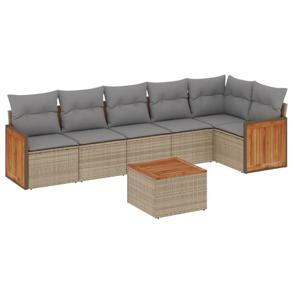 Thumbnail - vidaXL 7-tlg. Garten-Sofagarnitur mit Kissen Beige Poly Rattan