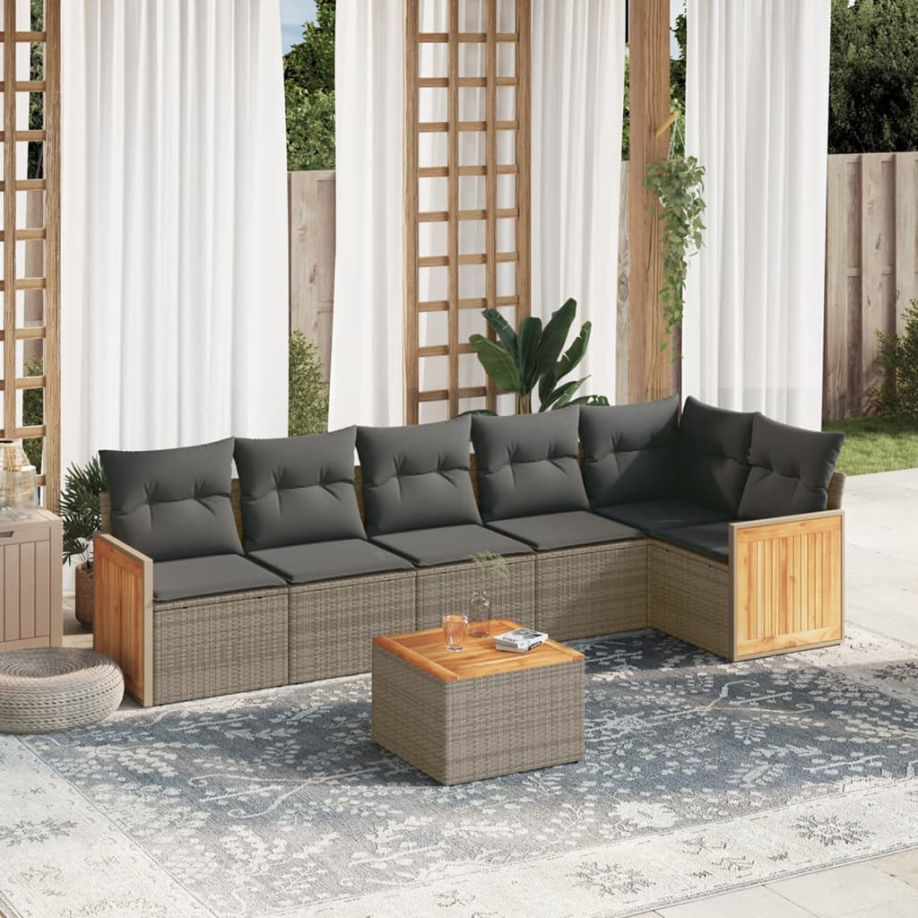 vidaXL 7-tlg. Garten-Sofagarnitur mit Kissen Grau Poly Rattan