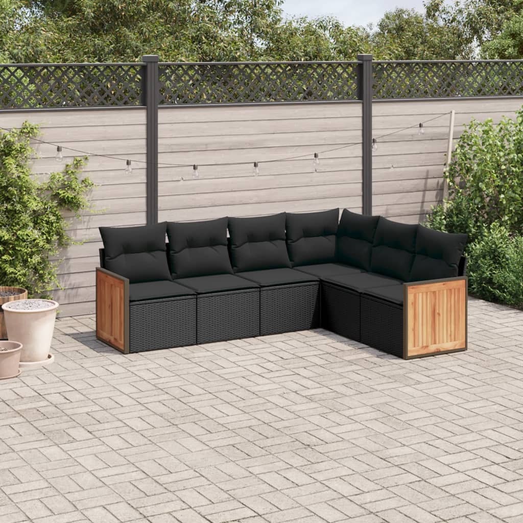 vidaXL 6-tlg. Garten-Sofagarnitur mit Kissen Schwarz Poly Rattan