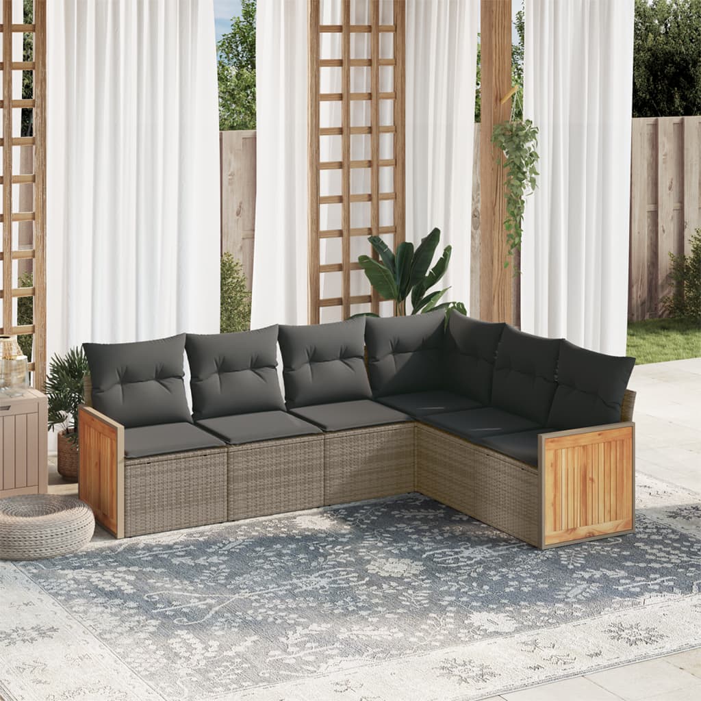 vidaXL 6-tlg. Garten-Sofagarnitur mit Kissen Grau Poly Rattan