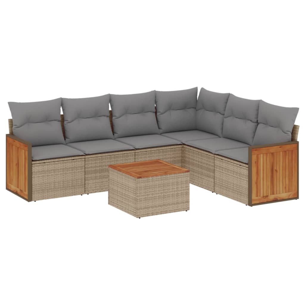 Thumbnail - vidaXL 7-tlg. Garten-Sofagarnitur mit Kissen Beige Poly Rattan
