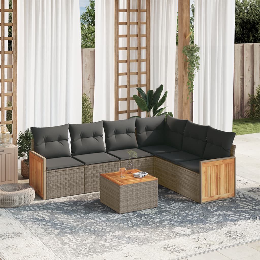 vidaXL 7-tlg. Garten-Sofagarnitur mit Kissen Grau Poly Rattan