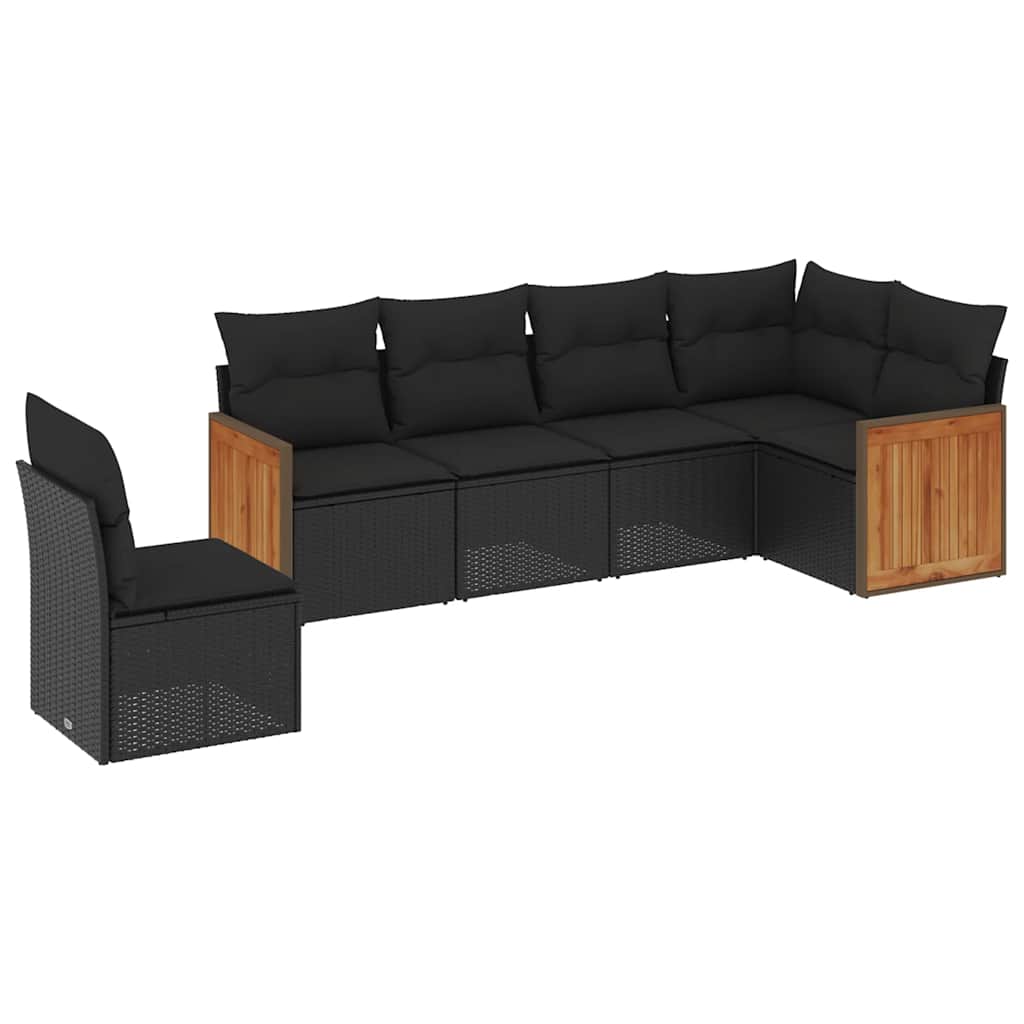 Thumbnail - vidaXL 6-tlg. Garten-Sofagarnitur mit Kissen Schwarz Poly Rattan