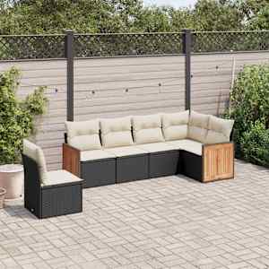 Vrtna sedežna garnitura 6-delna z blazinami črna poli ratan