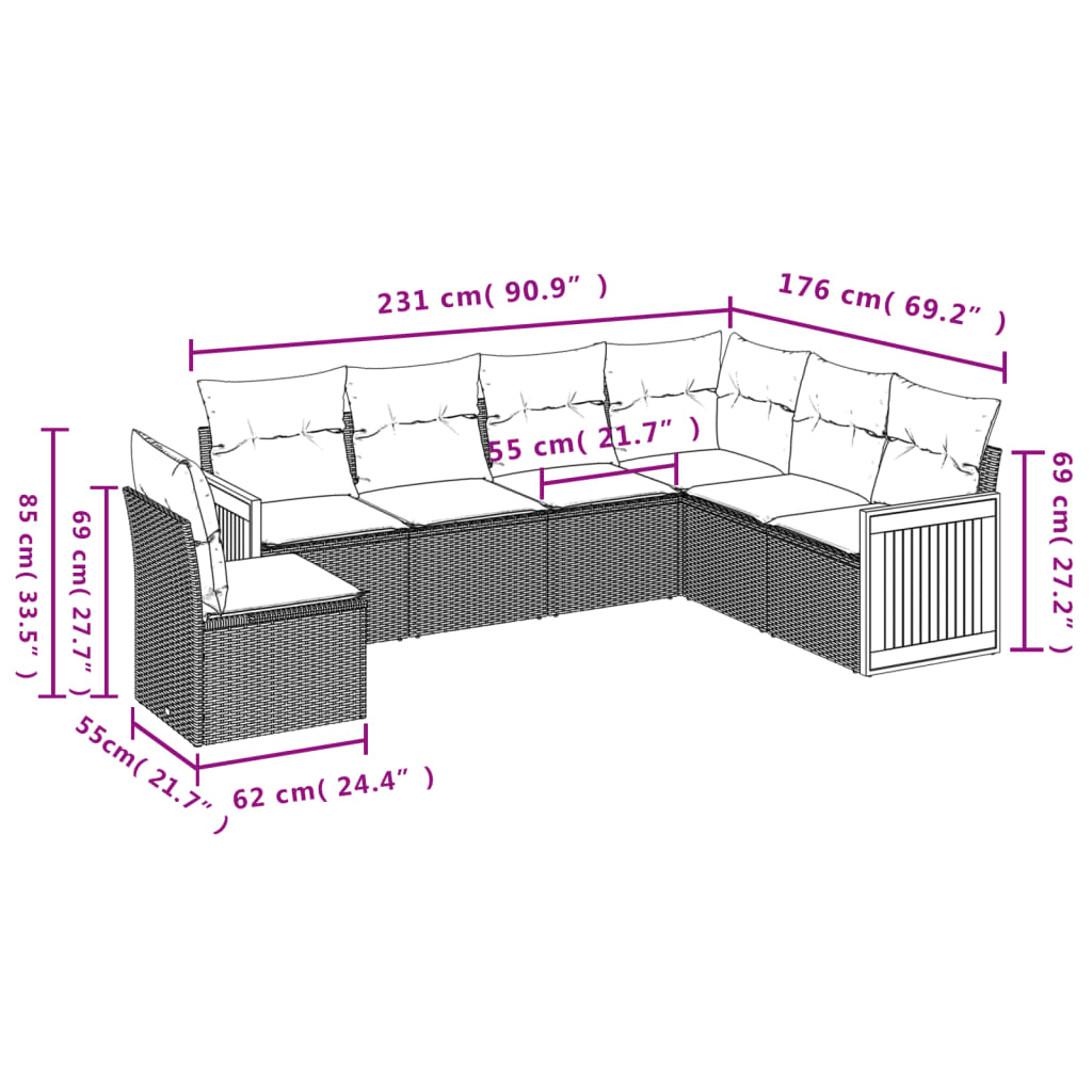 vidaXL 6-delige Loungeset met kussens poly rattan beige