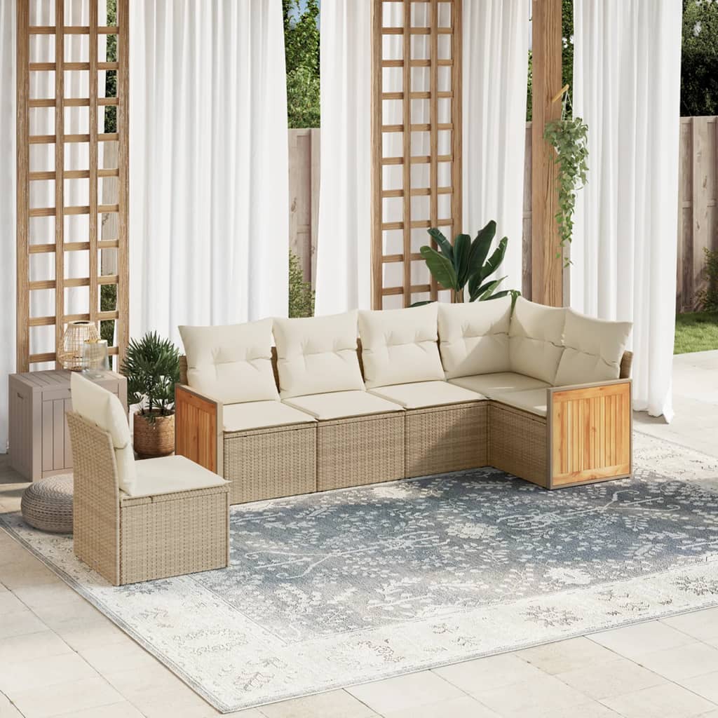 vidaXL 6-tlg. Garten-Sofagarnitur mit Kissen Beige Poly Rattan