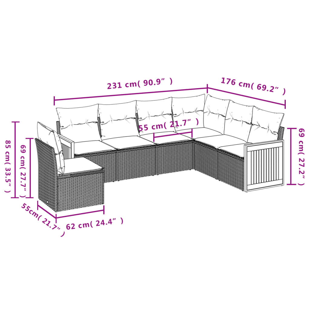 Set canapele de grădină cu perne, 6 piese, bej, poliratan 3260099 - imagine 3