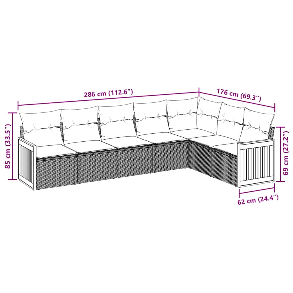 vidaXL 7-delige Loungeset met kussens poly rattan zwart afbeelding