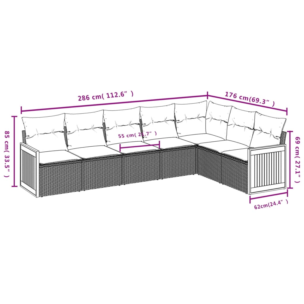 vidaXL 7-delige Loungeset met kussens poly rattan zwart afbeelding