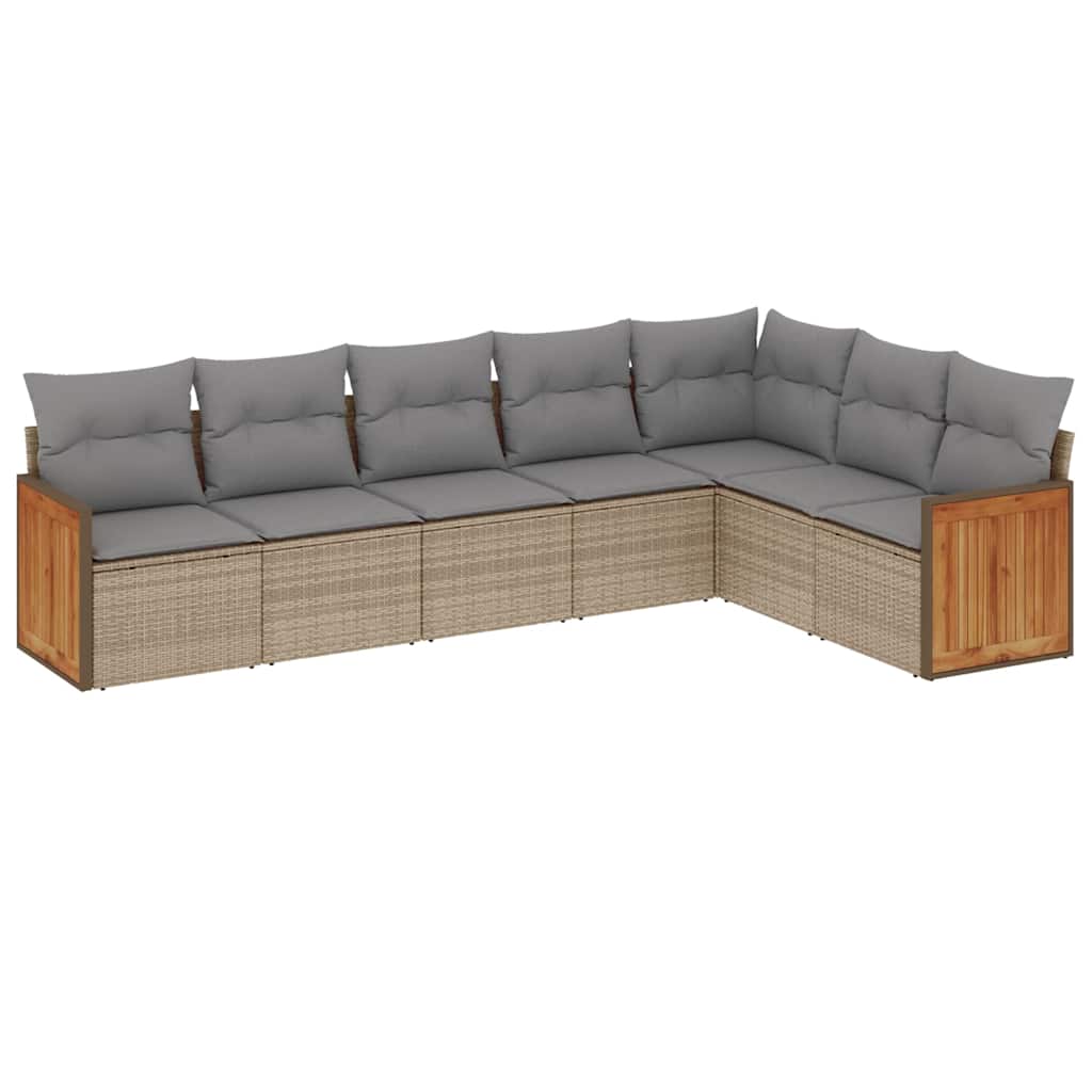 Thumbnail - vidaXL 7-tlg. Garten-Sofagarnitur mit Kissen Beige Poly Rattan