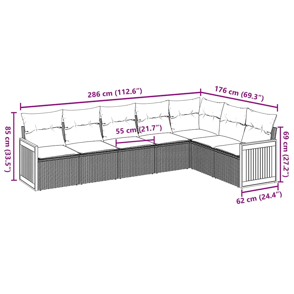 Thumbnail - vidaXL 7-tlg. Garten-Sofagarnitur mit Kissen Beige Poly Rattan