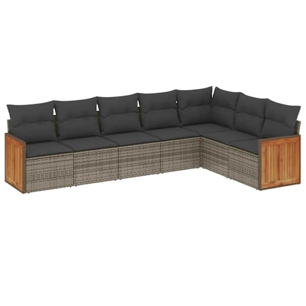 vidaXL 7-osaline aiadiivani komplekt patjadega, hall, pol&uuml;rotang