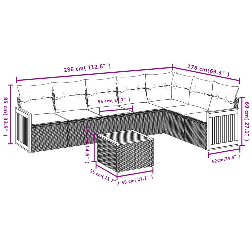 vidaXL 8-delige Loungeset met kussens poly rattan beige afbeelding