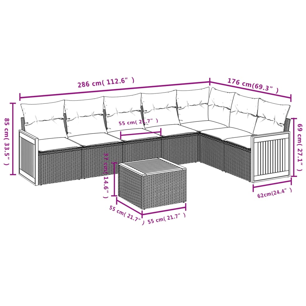 Set canapele de grădină cu perne, 8 piese, gri, poliratan 3260121 - imagine 3