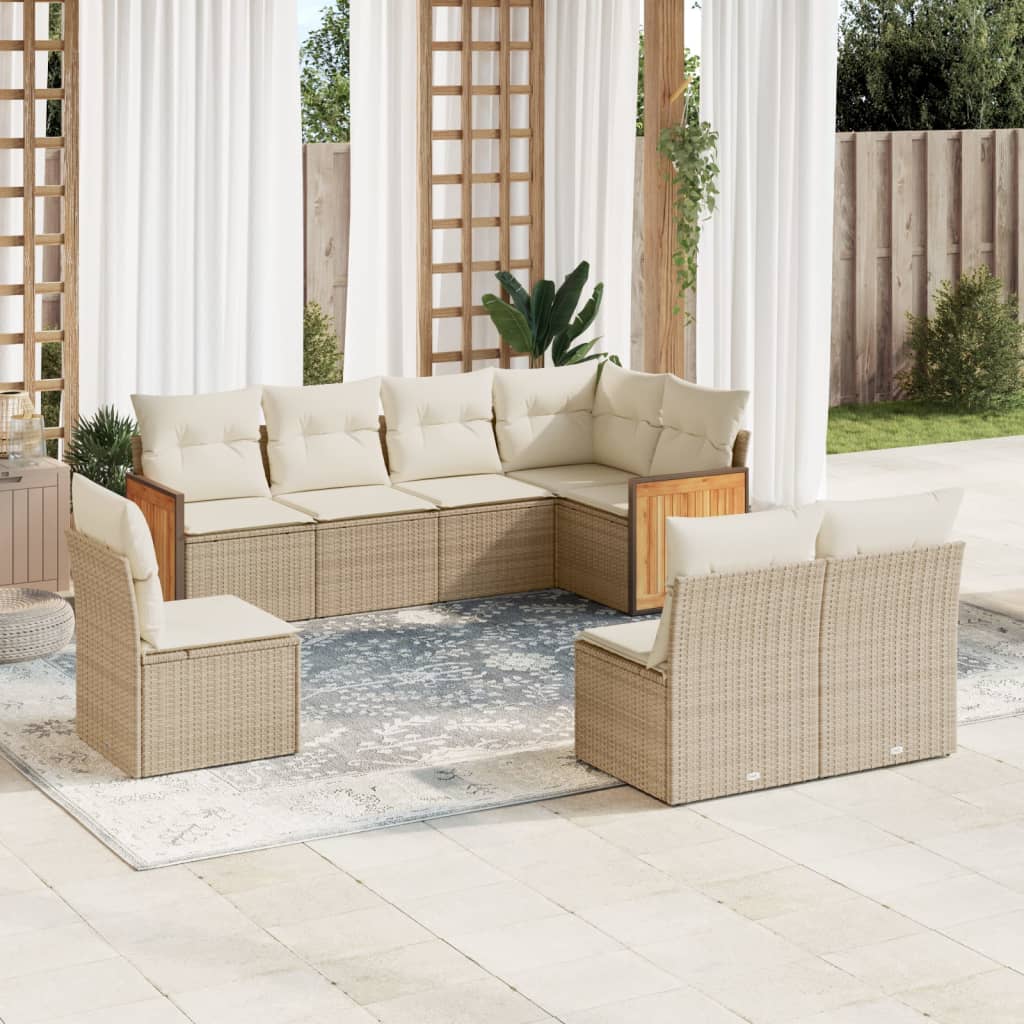 vidaXL 8-tlg. Garten-Sofagarnitur mit Kissen Beige Poly Rattan