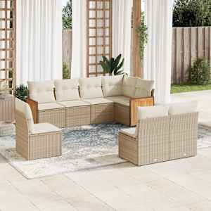 Vrtna sedežna garnitura 8-delna z blazinami bež poli ratan