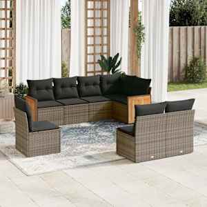 Vrtna sedežna garnitura 8-delna z blazinami siv poli ratan