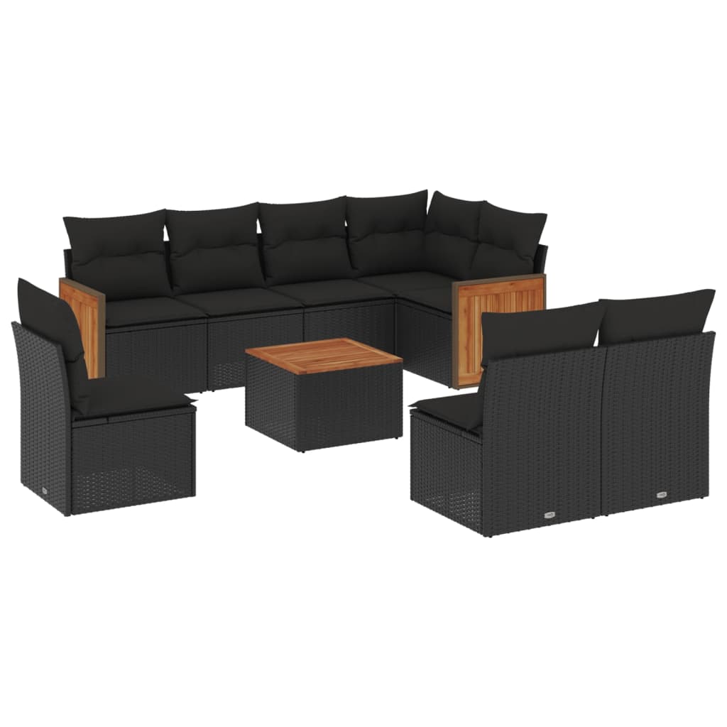 Thumbnail - vidaXL 9-tlg. Garten-Sofagarnitur mit Kissen Schwarz Poly Rattan