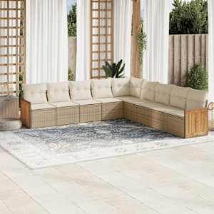 Vrtna garnitura 9-delna z blazinami bež poli ratan