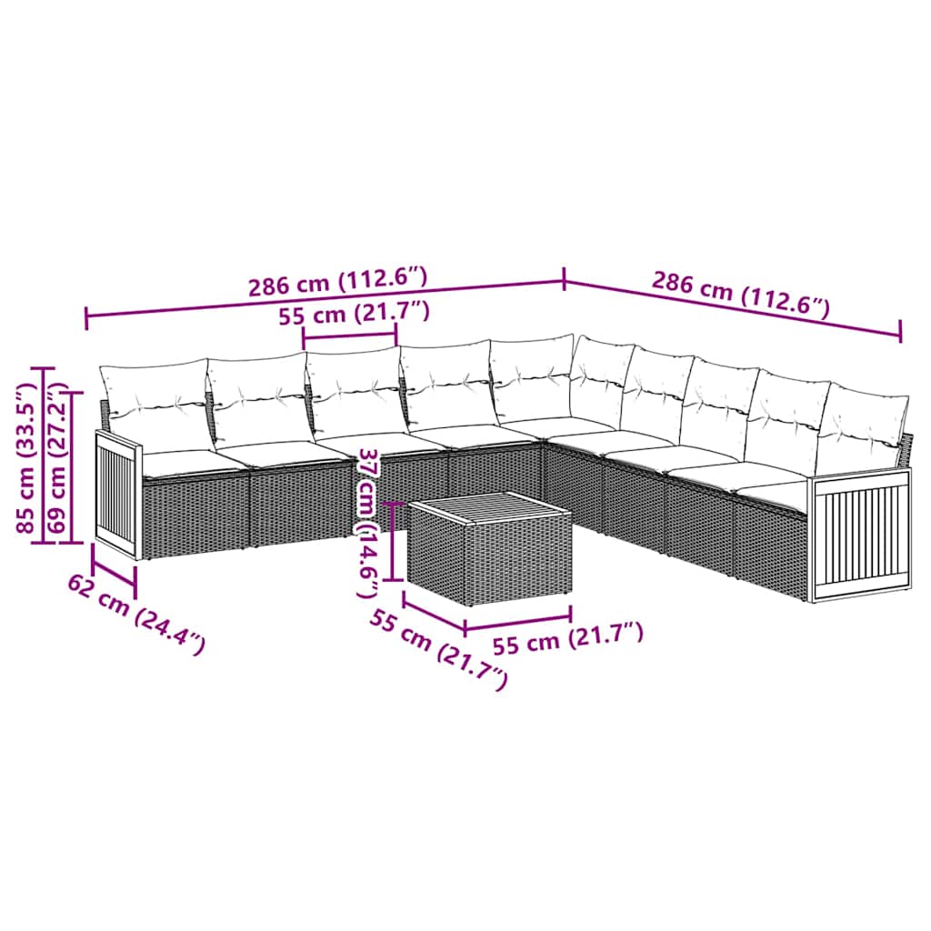 Thumbnail - vidaXL 10-tlg. Garten-Sofagarnitur mit Kissen Schwarz Poly Rattan