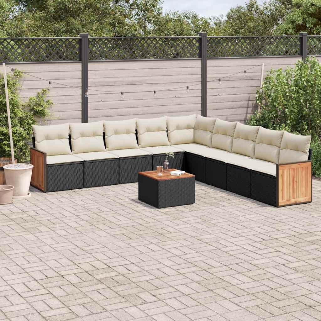 vidaXL Set canapele de grădină cu perne, 10 piese, negru, poliratan