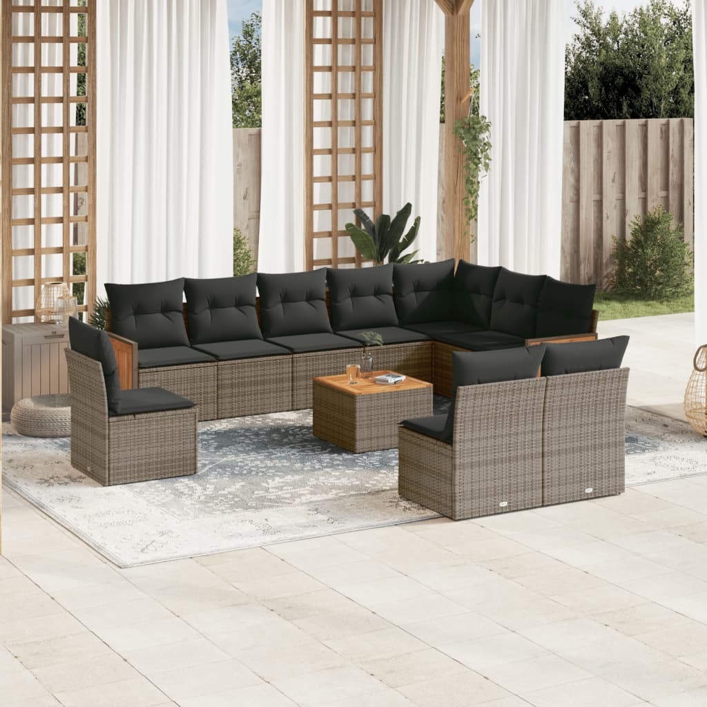 vidaXL 11-tlg. Garten-Sofagarnitur mit Kissen Grau Poly Rattan