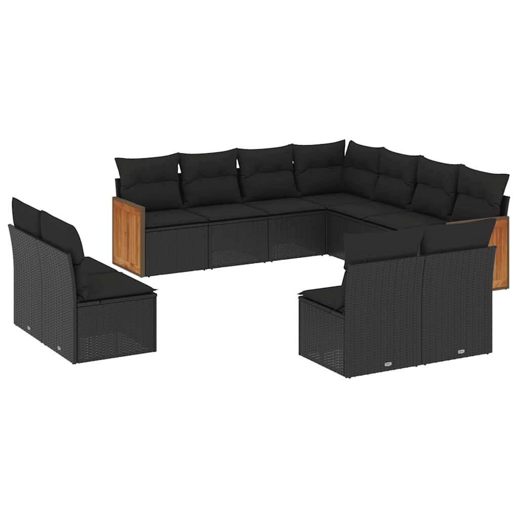 Thumbnail - vidaXL 11-tlg. Garten-Sofagarnitur mit Kissen Schwarz Poly Rattan