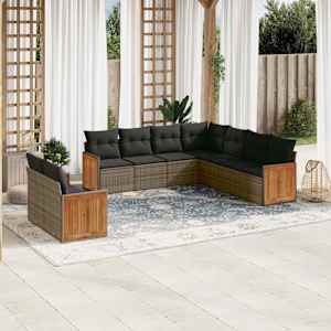 Vrtna sedežna garnitura 9-delna z blazinami siv poli ratan