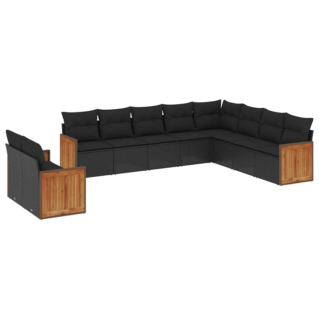 Thumbnail - vidaXL 10-tlg. Garten-Sofagarnitur mit Kissen Schwarz Poly Rattan