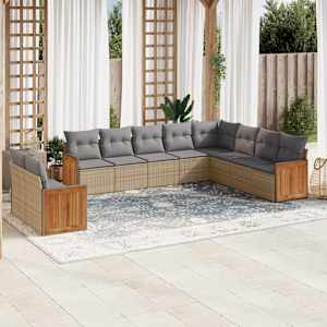 Vrtna sedežna garnitura 10-delna z blazinami bež poli ratan