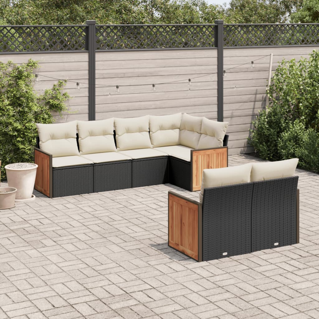 7-tlg. Garten-Sofagarnitur mit Kissen Schwarz Poly Rattan