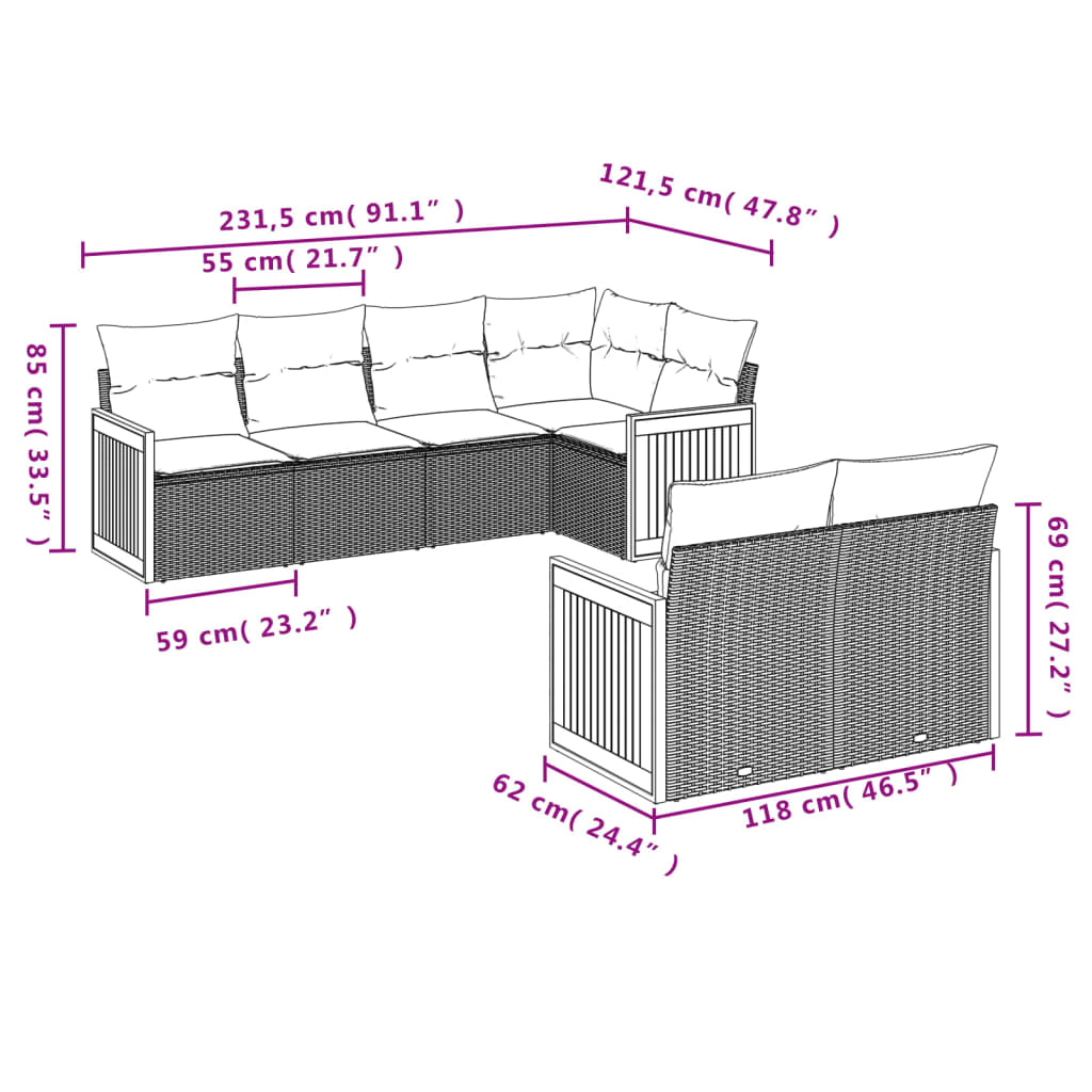 vidaXL 7-delige Loungeset met kussens poly rattan grijs afbeelding