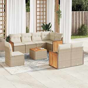 Vrtna garnitura 9-delna z blazinami bež poli ratan